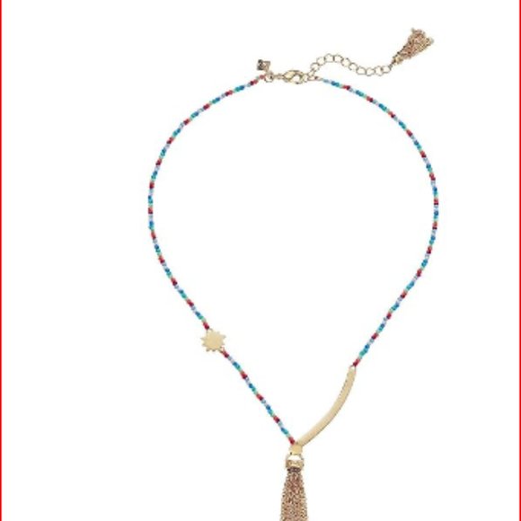 Candy-colored seed beads suspend brushed golden charms and a breezy chain tassel - Picture 6 of 6